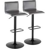 Mara Upholstered Adjustable Swivel Bar Stool in Black Metal & Grey Leatherette (Set of 2)